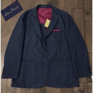 Alan Flusser Men's Blue Glen Plaid Wool Blend‎ Sport Coat Blazer Jacket 2XL NWT